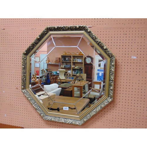 323 - Gilt octagonal framed bevel edged wall mirror, 27.5