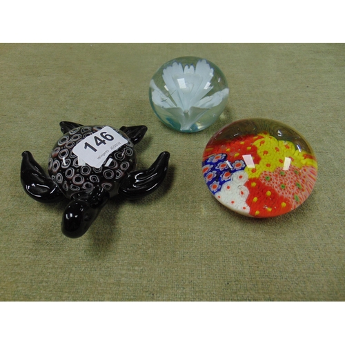 146 - Studio glass Turtle form paper weight and two others, (3).