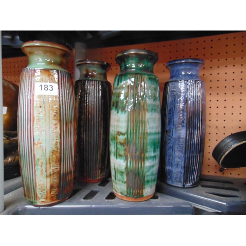 183 - Four cylindrical Llangollen studio pottery vases.