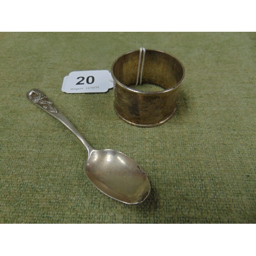 20 - Chinese silver napkin holder and a spoon. (2).