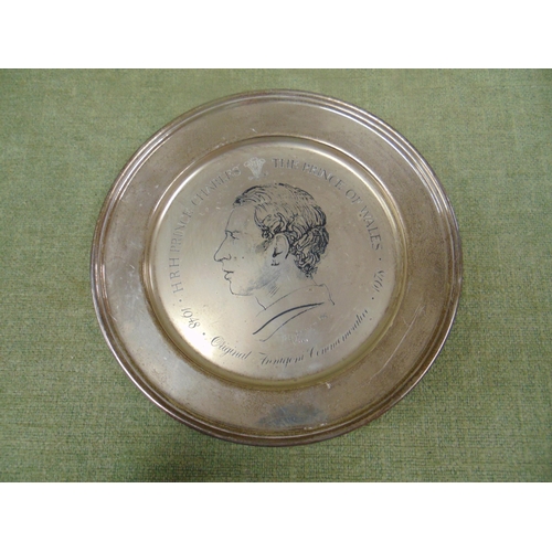 24 - Silver salver, the centre decorated with H.R.H King Charles III 9.5 ozt.