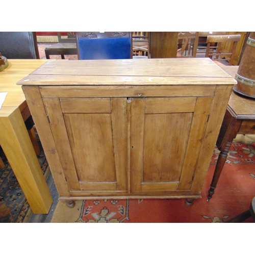 305 - Victorian pine two door cupboard , shelf lined interior and on turned supports. 36 x 36 x 14