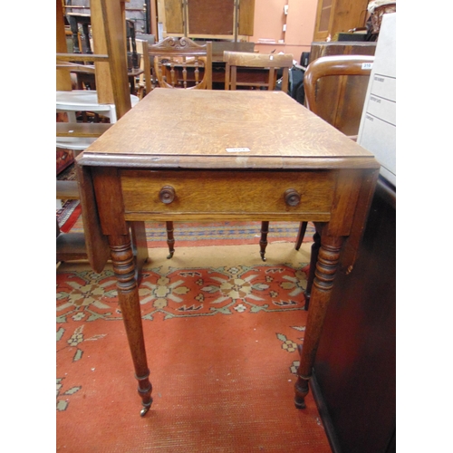 309 - 19th century oak Pembroke table, drop leaves, end drawer with rounded handles , dummy drawer to reve... 