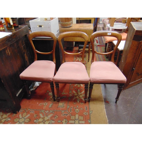 310 - Set of three Victorian mahogany balloon back drawing room chairs, upholstered seats, and on turned f... 