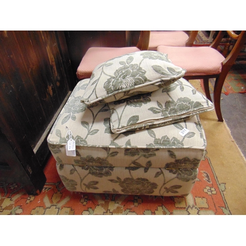 311 - Contemporary floral upholstered box stool, having two matching cushions.