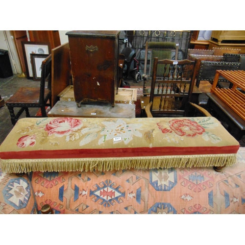 317 - Victorian bed stool, having floral upholstery and on short turned supports. 47