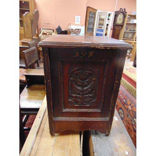 318 - Edwardian coal box, fall front and having moulded decoration, 23 x 15 x 14.5