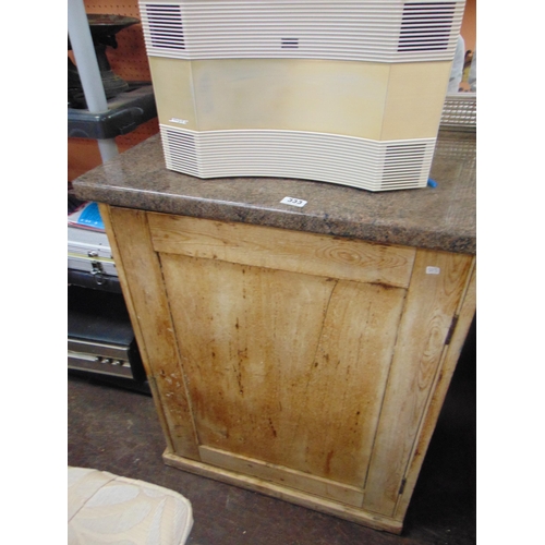 333 - Pine single door cupboard, having faux marble top. 36 x 28 x 24