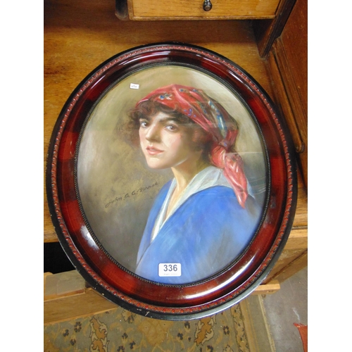 336 - J.Bernie,  Framed and glazed head and shoulder portrait , lady , signed lower left.