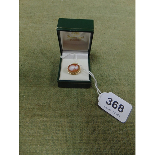 368 - 9ct gold ring , set with cameo.