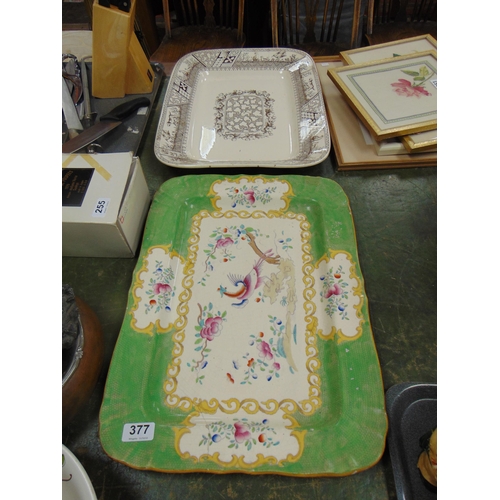 377 - Two 19th century floral transfer decorated meat plates.