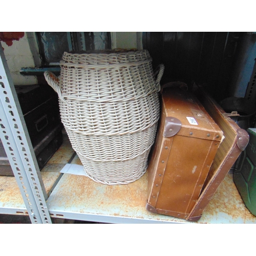 392 - Wicker  two handled basket, and a suitcase.(2).