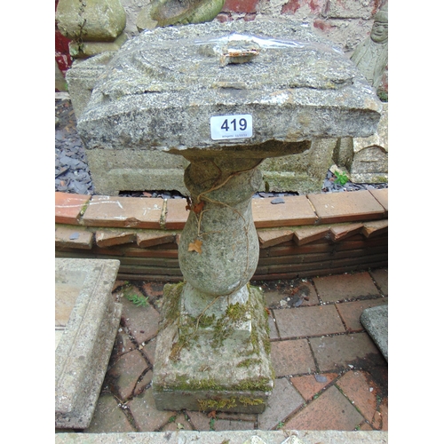 419 - Stoneware garden sundial, having baluster column and square form base. 29