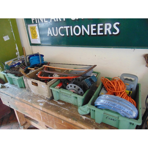 435 - Good selection of hand and electric tools , etc ( 4 boxes).