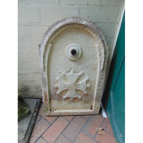 445 - Stoneware garden water feature, decorated with Maltese cross. 29 x 17