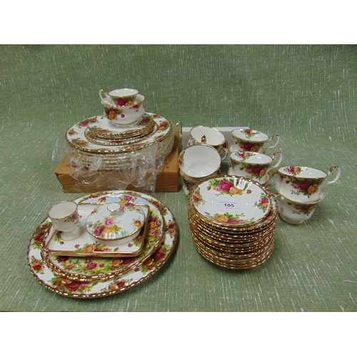 105 - Approximately 44 piece Royal Albert old country roses pattern tea service.