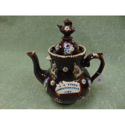 129 - Antique bargeware  tea pot, Having traditional decoration. 14