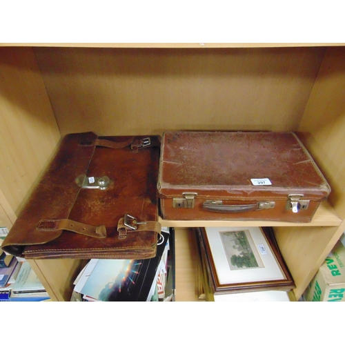 297 - Vintage leather satchel together with a small suite case. (2).