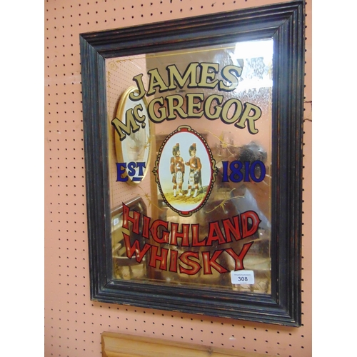 308 - Reproduction framed advertising mirror, James Mc Gregor Highland whisky, 16 x 11