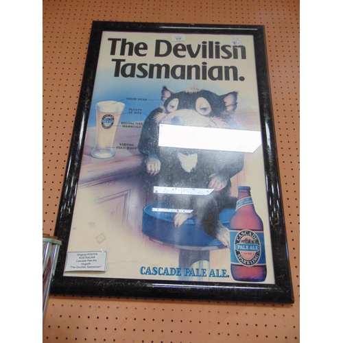 310 - Framed and glazed advertising colour print,  'The Devilish Tasmanian' 27 x 17