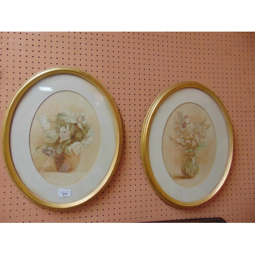 311 - Pair of framed and glazed watercolours, still lives of flowers.