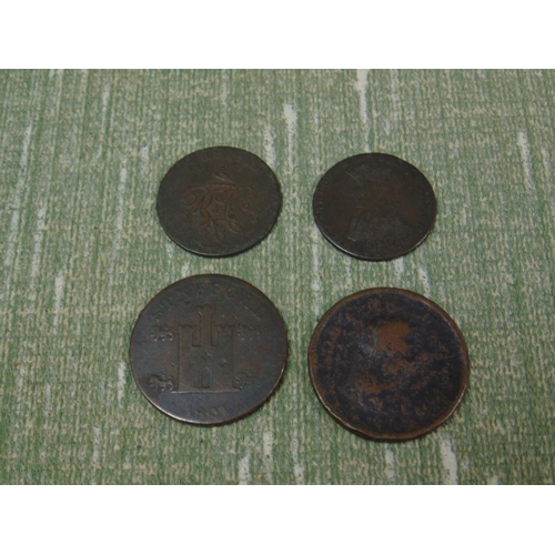 32 - 4 antique coins, to include Chester and Stafford tokens.