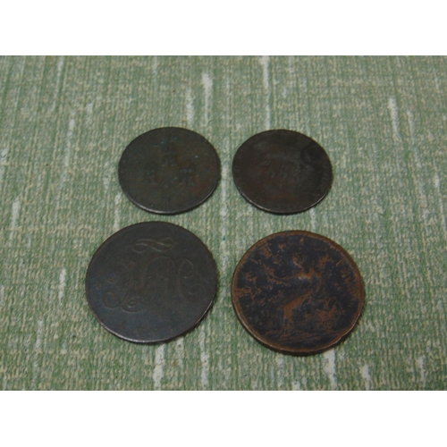 32 - 4 antique coins, to include Chester and Stafford tokens.