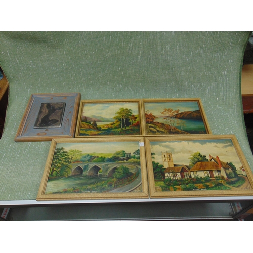 67 - Five framed oil paintings, country scenes.