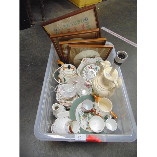 76 - Box of mixed, to include, Coalport Caughley Mask head jug, table lamp, etc.