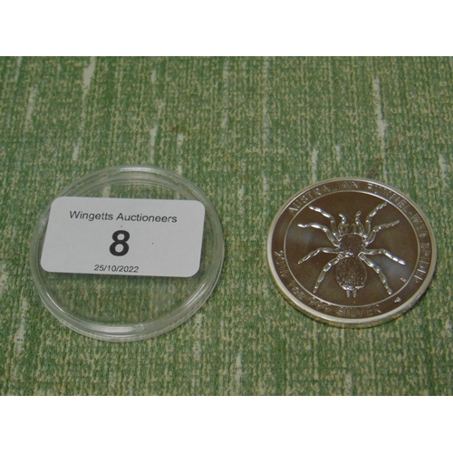 8 - Queen Elizabeth II Australian 1 Dollar silver Funnel Web spider 1oz coin.