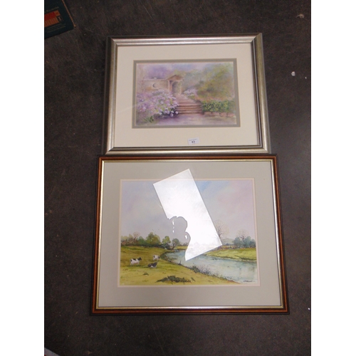 83 - Framed and glazed watercolour, Garden scene, and one other (2).