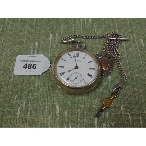 486 - A.W.W.Co Waltham white metal cased pocket watch , having enamel face with Roman numerals , Silver li... 