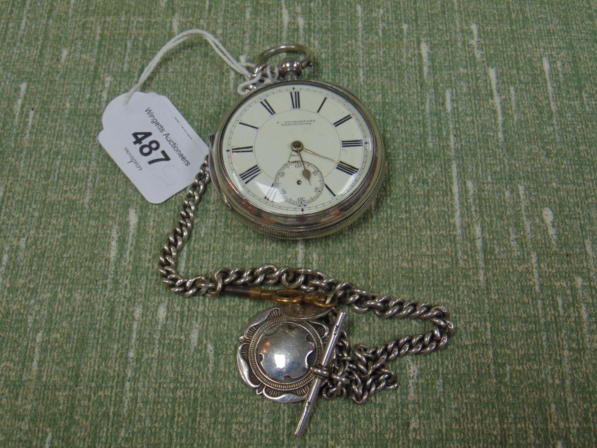 A.Livingstone Manchester , silver cased pocket watch, maker Isaac Jabez ...