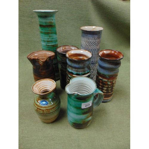 215 - Eight pieces of Llangollen studio pottery.