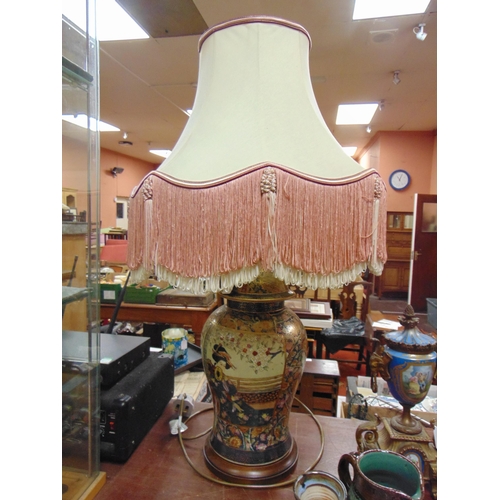 3 - Reproduction oriental table lamp with shade, having traditional decoration.