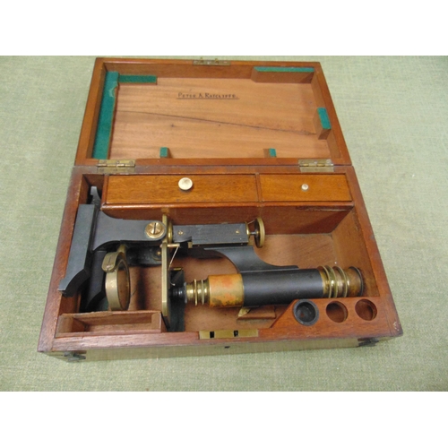 61 - Cased antique Compound microscope with lenses, Maker J.Parkes & Sons , Birmingham.