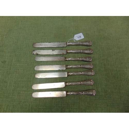 110 - Seven Art Nouveau American silver handled table knives by Reed & Barton, marked June 1904, cast in r... 