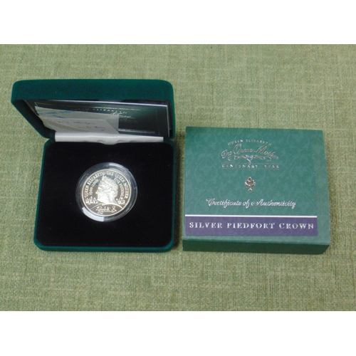 13 - Cased Piedfort Centenary Crown, commemorating Queen Elizabeth the Queen Mother  35 silver coin, with... 