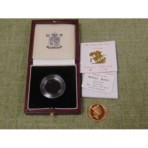 14 - Cased 1991 Gold proof Sovereign , with certificate, No. 3470.