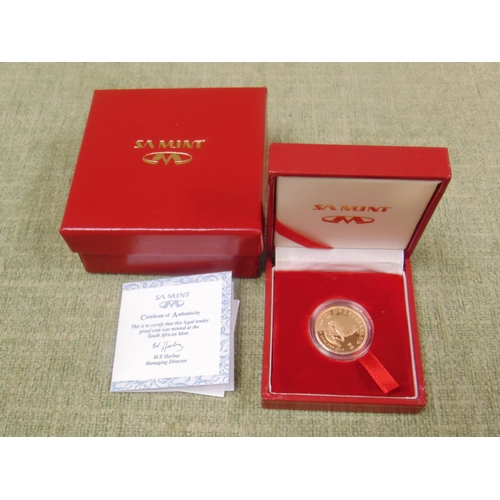 15 - Cased SA Mint 1998 1/4 oz gold Krugerrand.