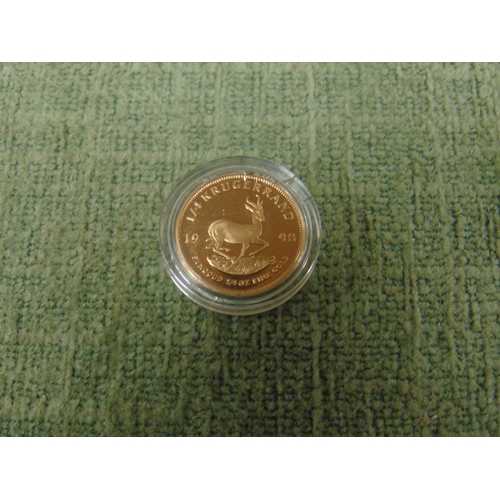 15 - Cased SA Mint 1998 1/4 oz gold Krugerrand.