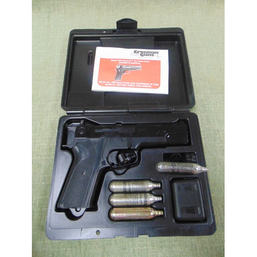 156 - Cased Crossman model 1008 repeat air co2 pellet pistol. Please note, purchasers must be over 18 and ... 