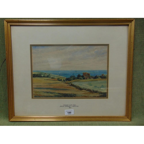 180 - J.E.L Griffiths 1863, framed and glazed watercolour  - Saltwood Castle, Kent. Monogrammed lower left... 