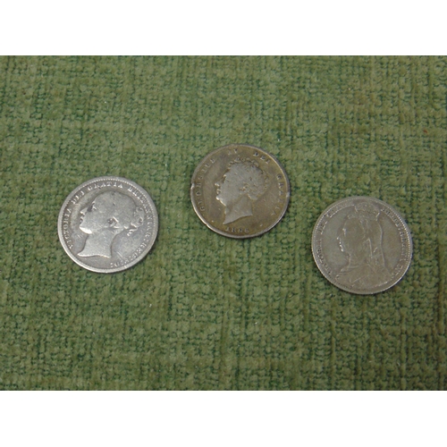 187 - Three silver shillings, George IV, 1826 and Victoria 1872 & 1892.