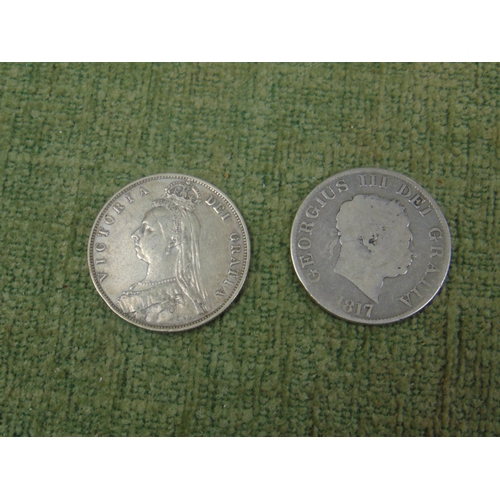 188 - Two silver half crowns, George III, 1817 and Victoria 1889, latter coin VF condition.