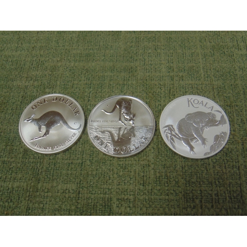 3 - Three Queen Elizabeth II Silver 1 Dollar coins, Kolala and two kangeroo.