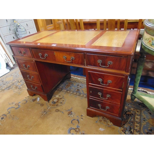 307 - Reproduction twin pedestal desk, inset leather top, three drawers with further three drawers to eith... 