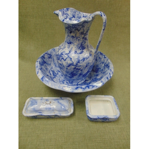 32 - Antique blue and white four piece jug and bowl set.