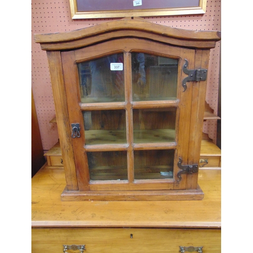 337 - Reproduction hardwood single door wall cupboard. 22 x 21 x 8