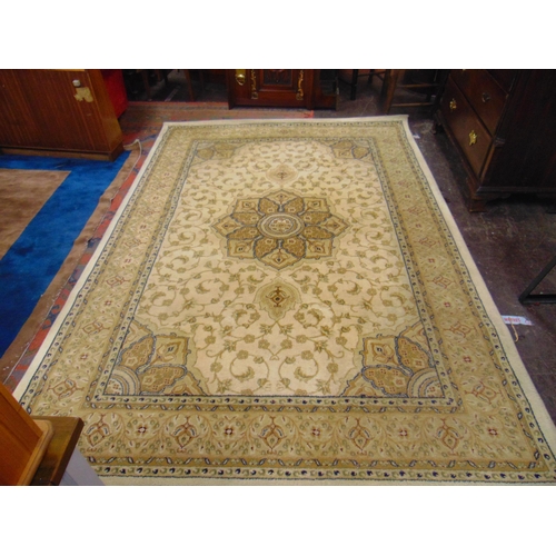 340 - Modern fawn coloured floral rug. 114 x 79